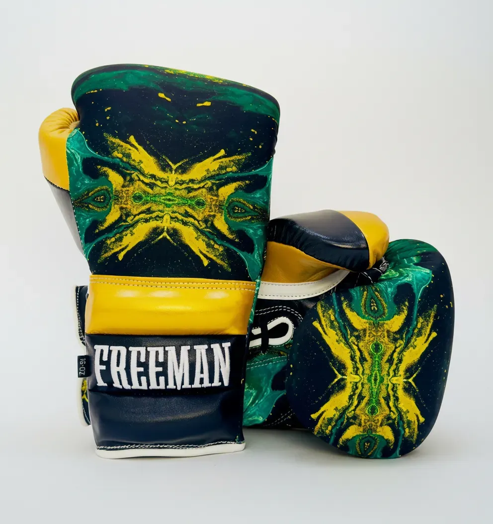 Impact Pro Custom lace-up boxing gloves with a ridged wrist panel in a multi-zone custom layout.